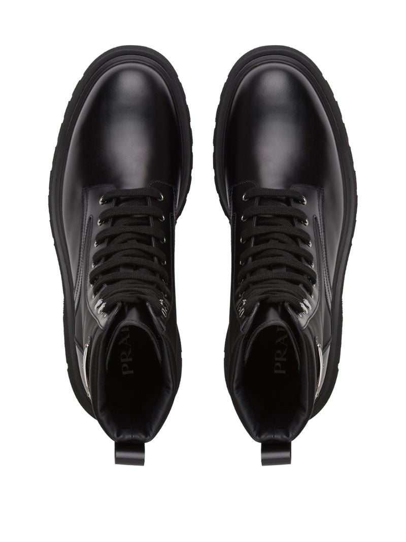Prada Logo brushed leather combat boots