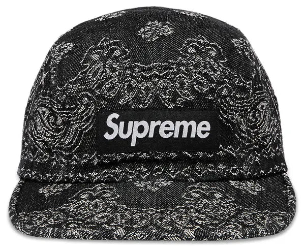 bandana jacquard denim camp cap - black