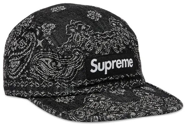 bandana jacquard denim camp cap - black