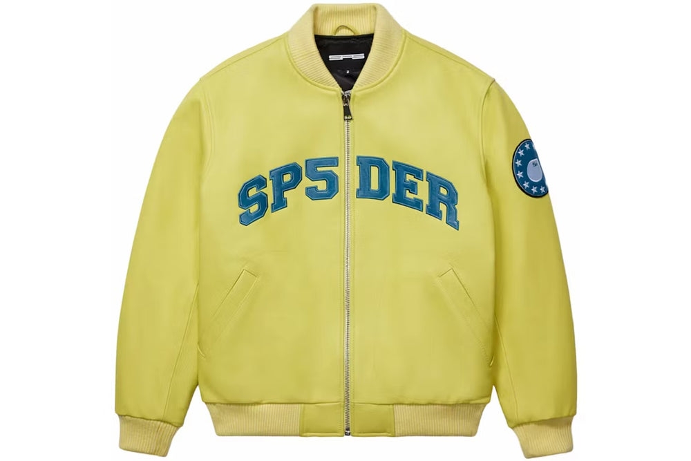 Sp5der Leather Logo Bomber Jacket