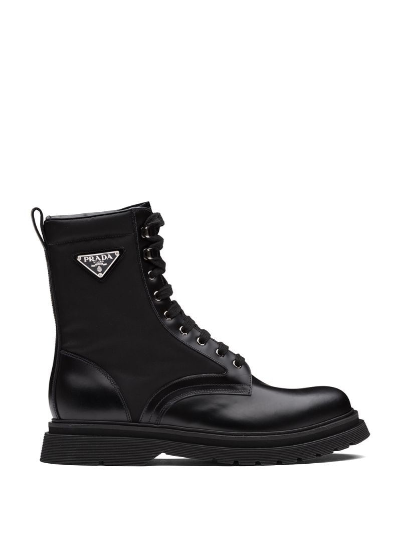 Prada Logo brushed leather combat boots