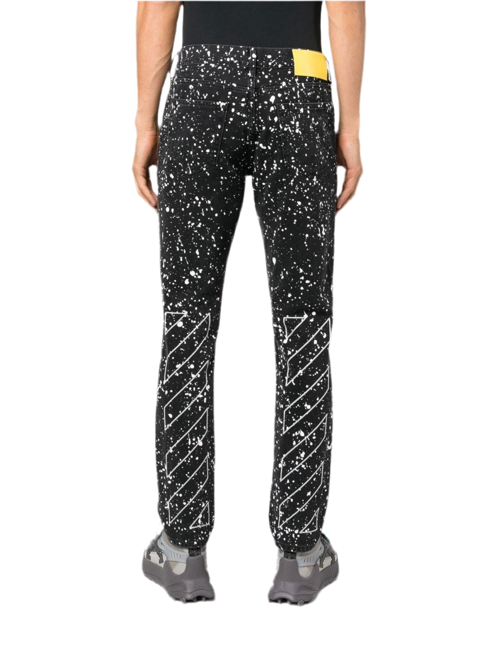 Off-White Diag-stripe paint-splatter skinny jeans