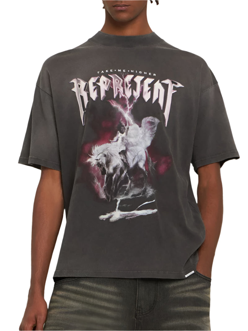 Represent "Take Me Higher" Printed Cotton T-Shirt 'Grey'