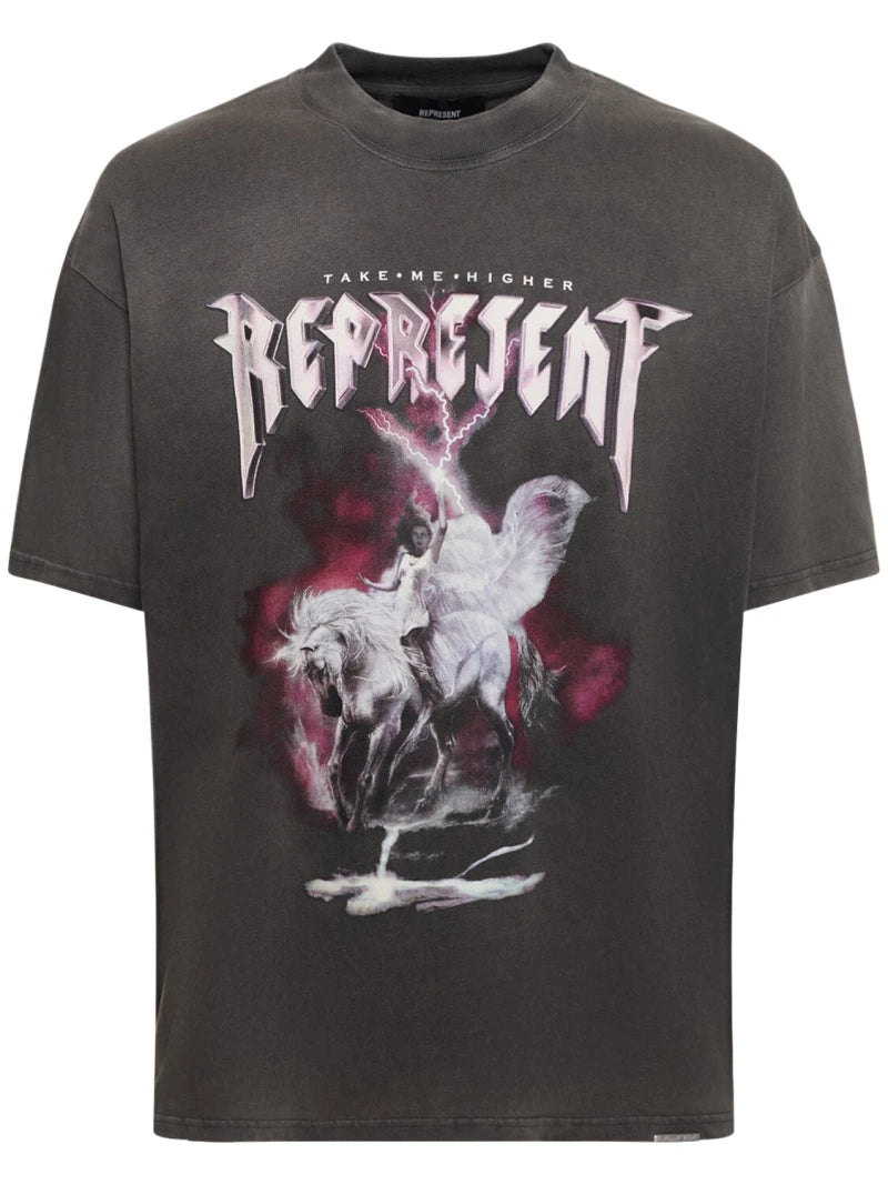 Represent "Take Me Higher" Printed Cotton T-Shirt 'Grey'