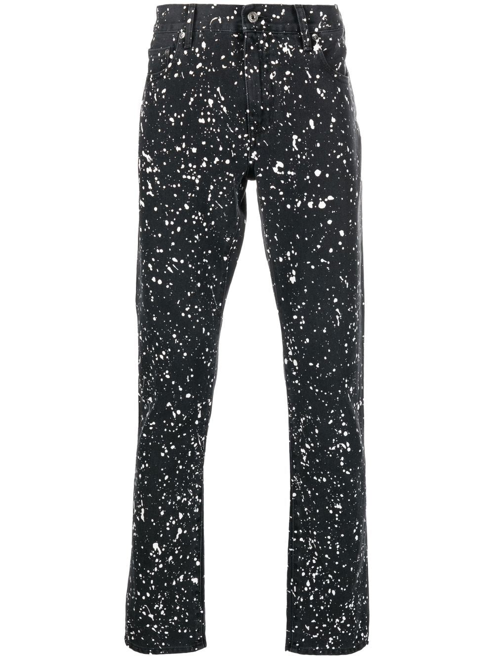 Off-White Diag-stripe paint-splatter skinny jeans