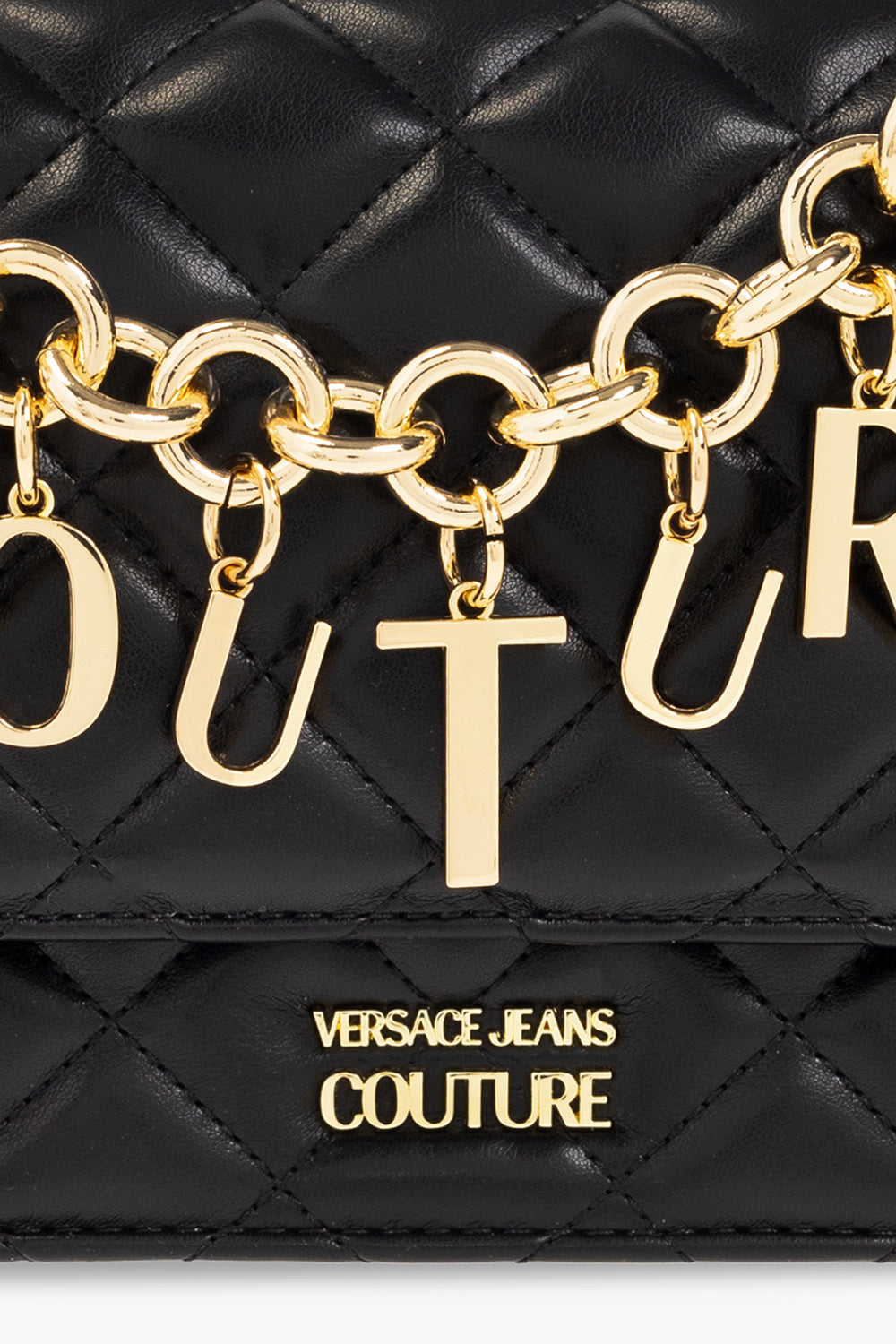 Versace Jeans Couture black Quilted Shoulder bag Chain Letter Logo