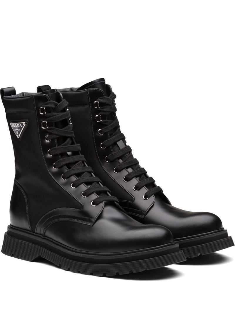 Prada Logo brushed leather combat boots