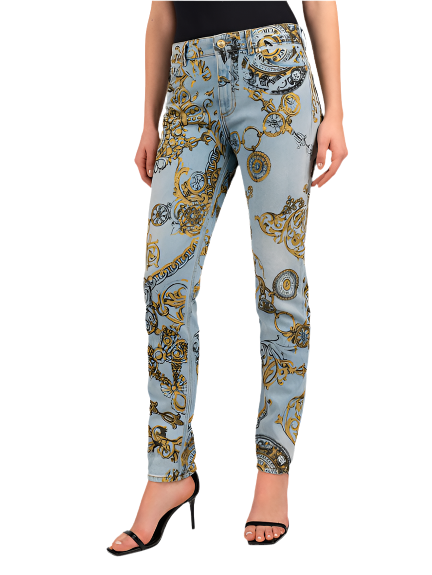 VERSACE JEANS COUTURE Slim jeans with a baroque print
