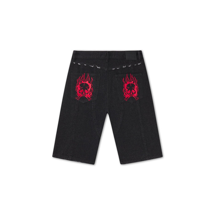 Ed Hardy Moto Panelled Relaxed Denim Jort 'Black Blasted Wash'
