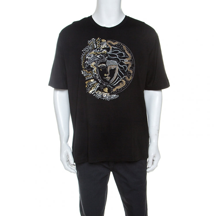 Versace Black Cotton Double Faced Medusa T-Shirt