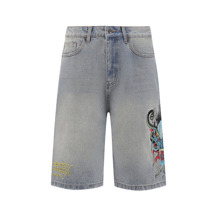 Ed Hardy Medusa Drag Demim Skater Jorts Shorts ‘Bleach’
