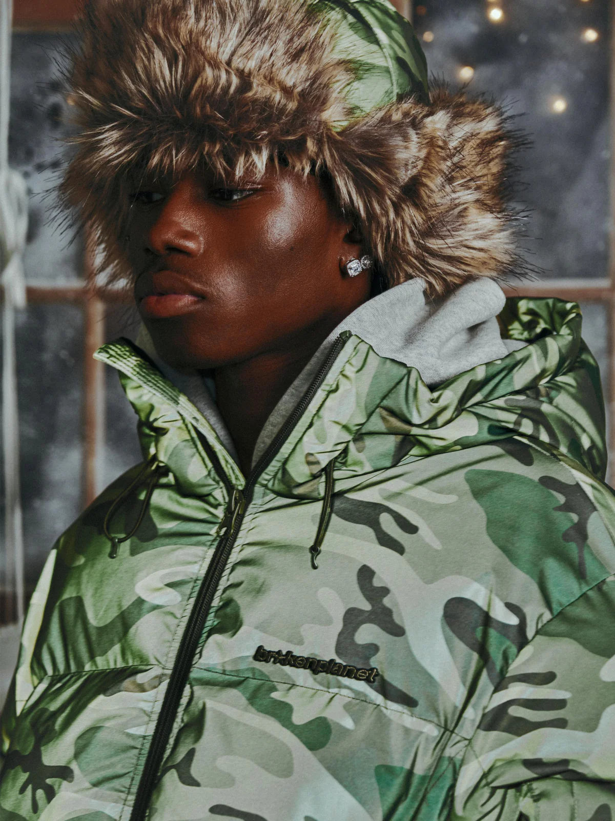 Broken Planet Reflective Star Camo Trapper Hat