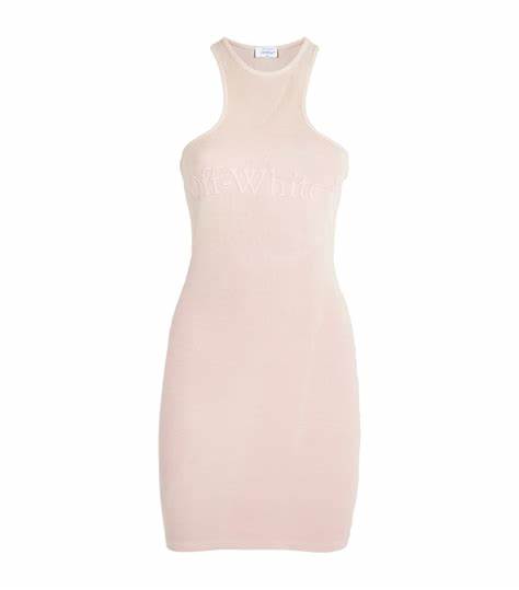 Off-White Sleeveless Ribbed Knit Dress – Nude Beige