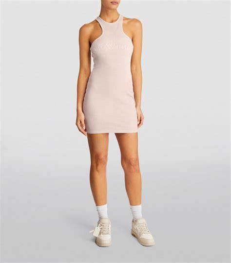 Off-White Sleeveless Ribbed Knit Dress – Nude Beige
