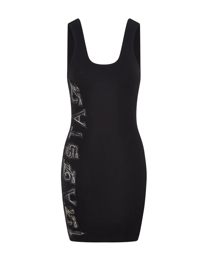 Trapstar Women's Sript Denim Applique Tank Dress Black