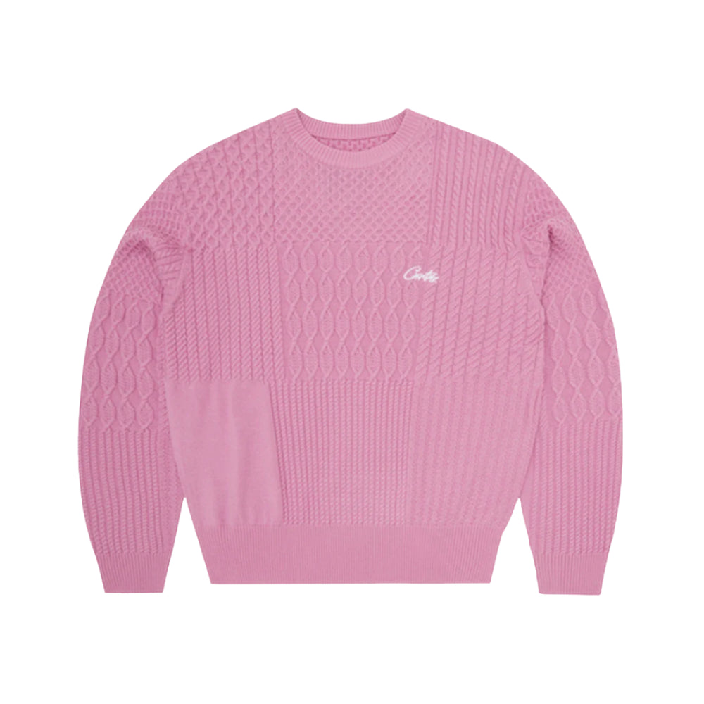 Corteiz Paneled Multi Knit Sweater Pink
