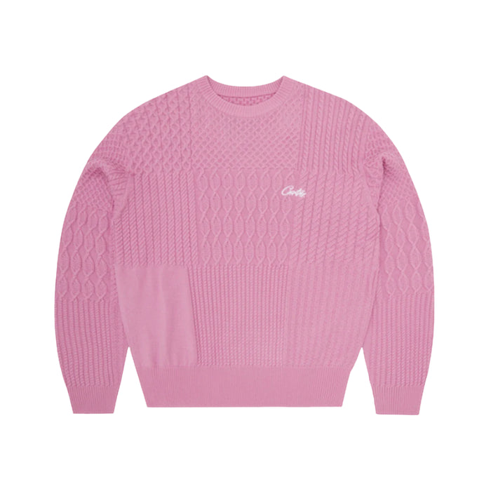 Corteiz Paneled Multi Knit Sweater Pink