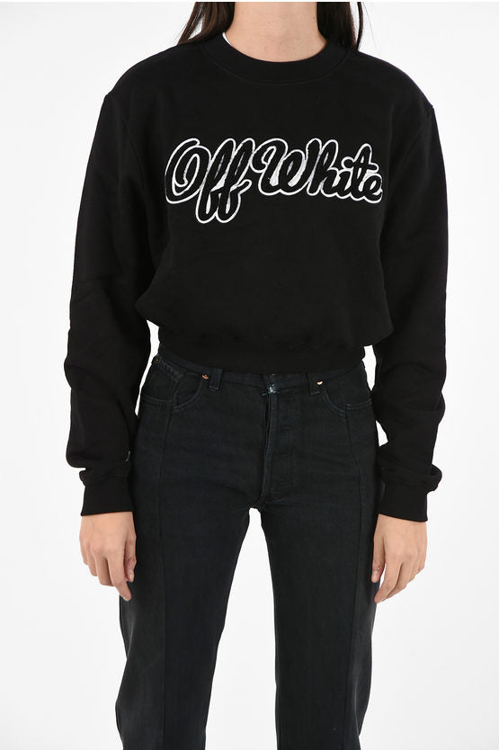 Off-White Shearling Embroidered Crewneck Sweatshirt – Black