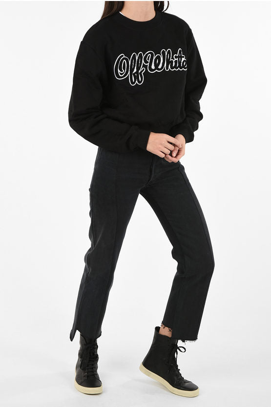 Off-White Shearling Embroidered Crewneck Sweatshirt – Black