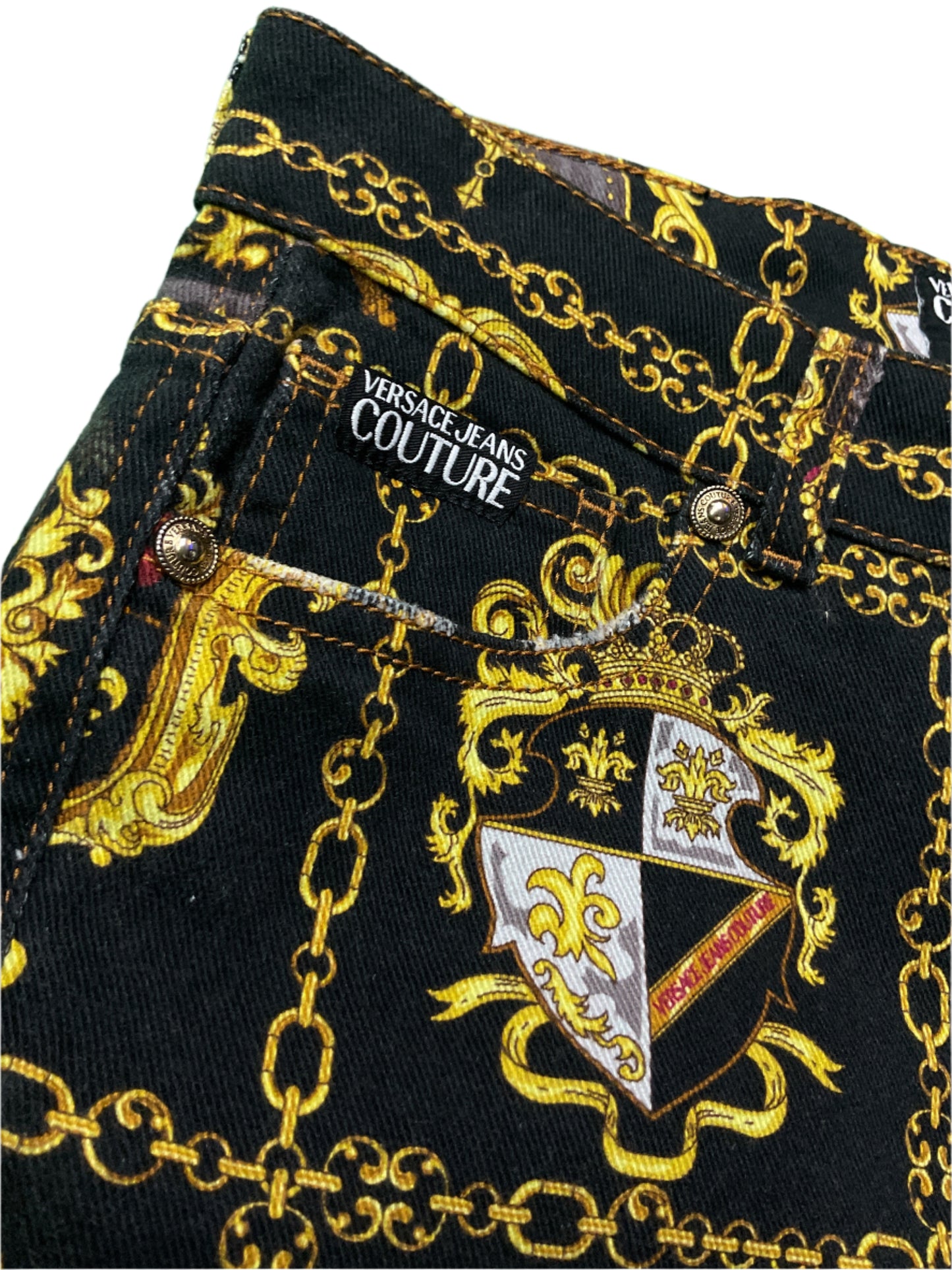 Jeans couture denim jeans black and gold