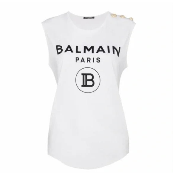 Balmain Button-Detail Logo-Print Tank Top
