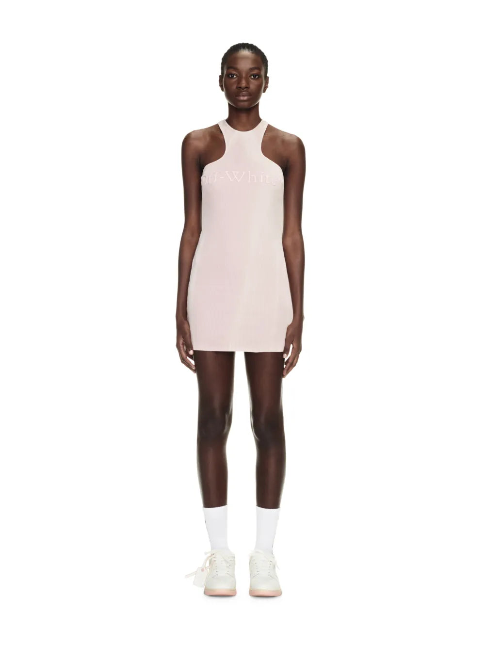 Off-White Sleeveless Ribbed Knit Dress – Nude Beige