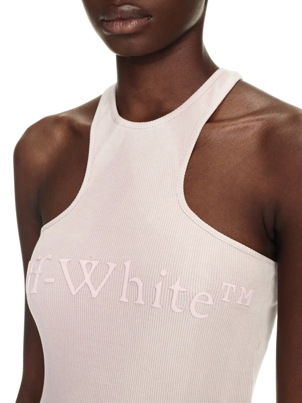 Off-White Sleeveless Ribbed Knit Dress – Nude Beige