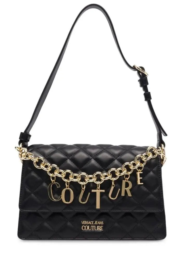 Versace Jeans Couture black Quilted Shoulder bag Chain Letter Logo
