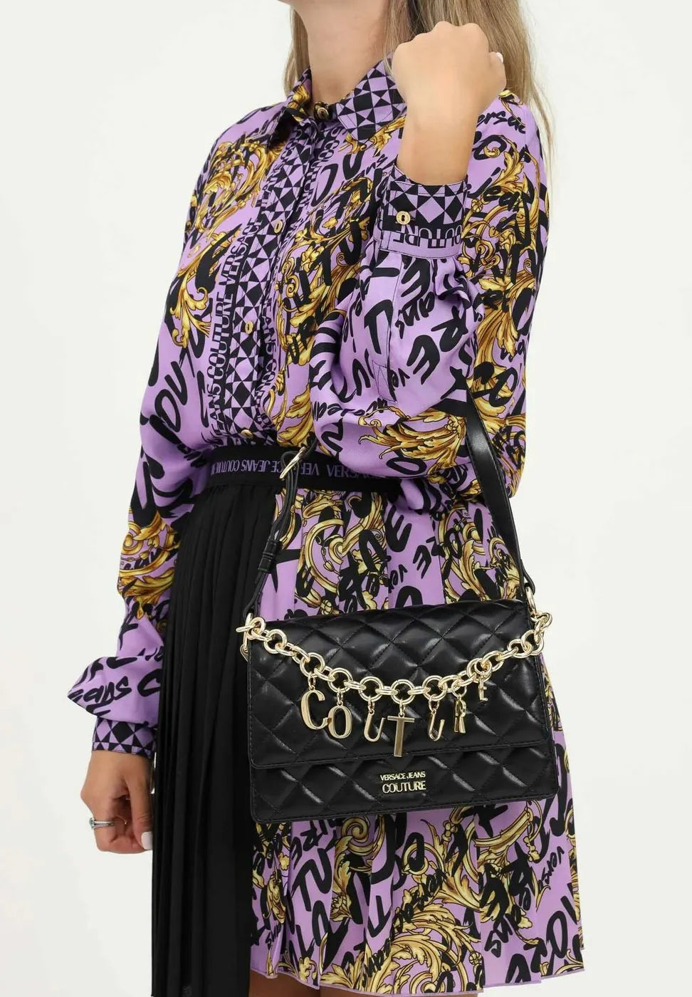 Versace Jeans Couture black Quilted Shoulder bag Chain Letter Logo