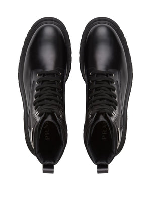 Prada Logo brushed leather combat boots