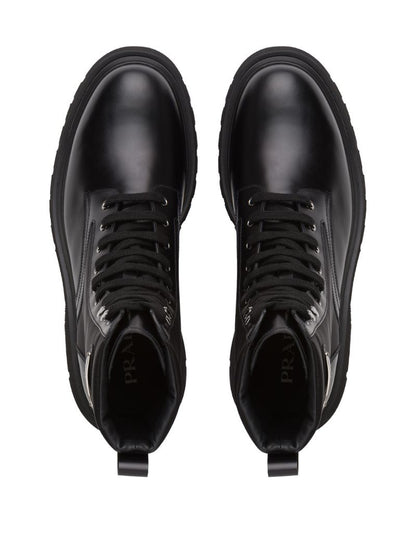 Prada Logo brushed leather combat boots