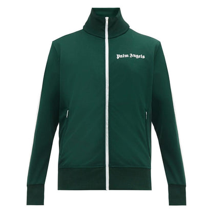 PALM ANGELS TAPED TRACK JACKET IN DARK GREEN/WHITE