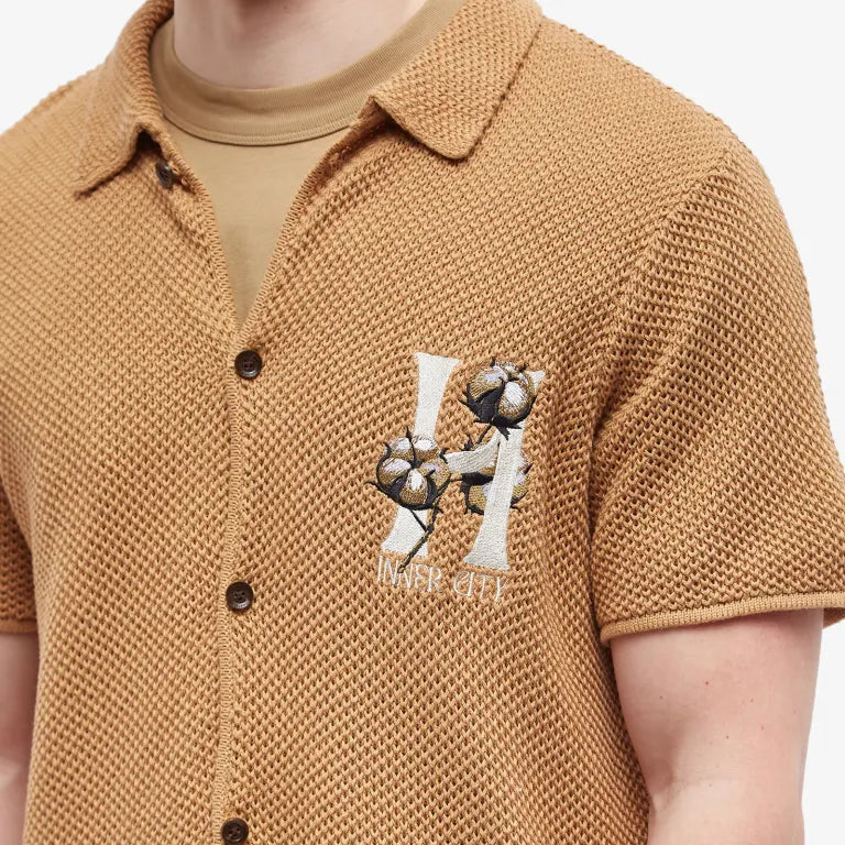 HONOR THE GIFT Short sleeve knit cotton shirt - BROWN