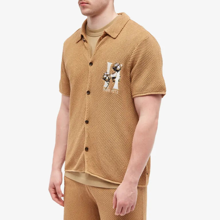 HONOR THE GIFT Short sleeve knit cotton shirt - BROWN