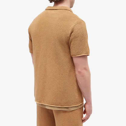 HONOR THE GIFT Short sleeve knit cotton shirt - BROWN