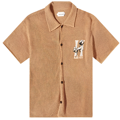 HONOR THE GIFT Short sleeve knit cotton shirt - BROWN