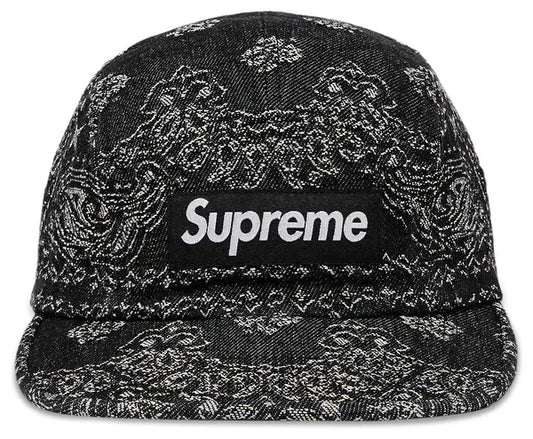 bandana jacquard denim camp cap - black