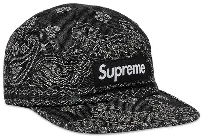 bandana jacquard denim camp cap - black
