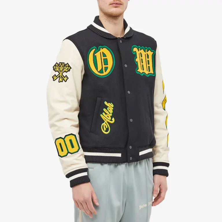 Off-White Graphic Leather Varsity Jacket