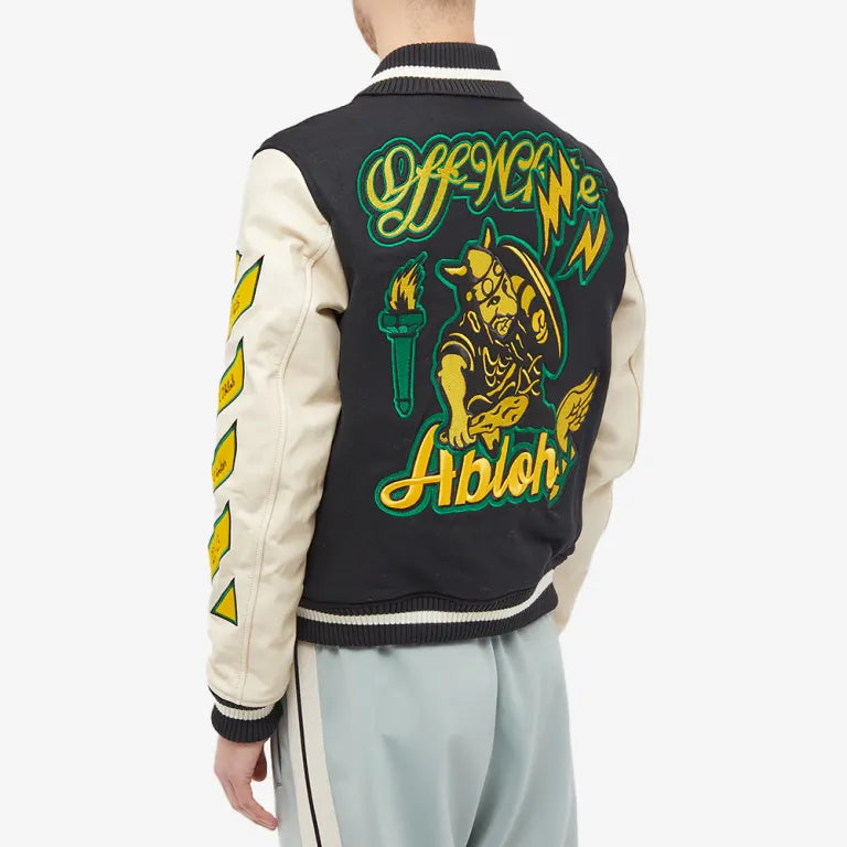 Off-White Graphic Leather Varsity Jacket