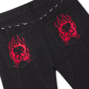 Ed Hardy Moto Panelled Relaxed Denim Jort 'Black Blasted Wash'