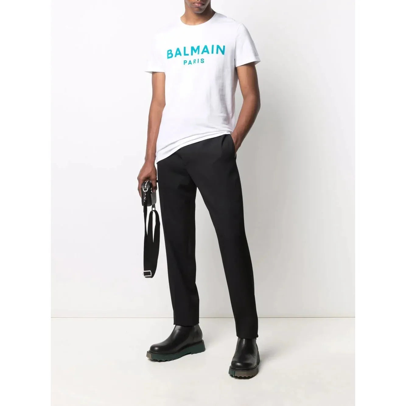 Balmain Logo Flock T-Shirt In White