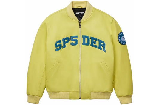 Sp5der Leather Logo Bomber Jacket