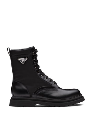 Prada Logo brushed leather combat boots