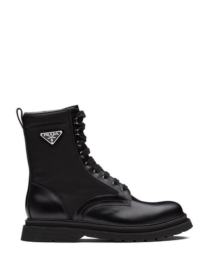 Prada Logo brushed leather combat boots