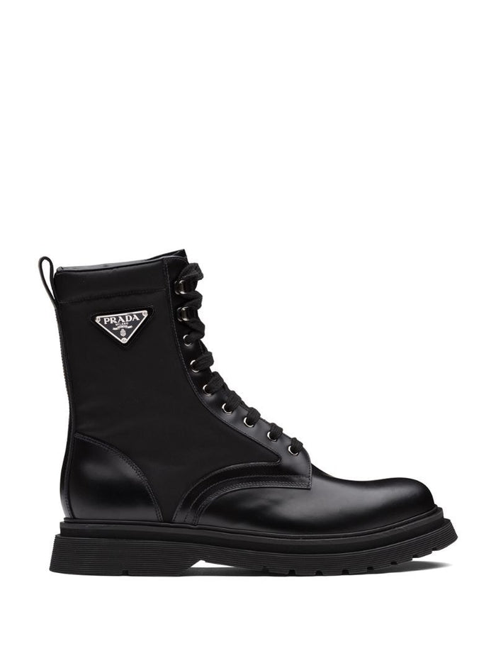 Prada Logo brushed leather combat boots