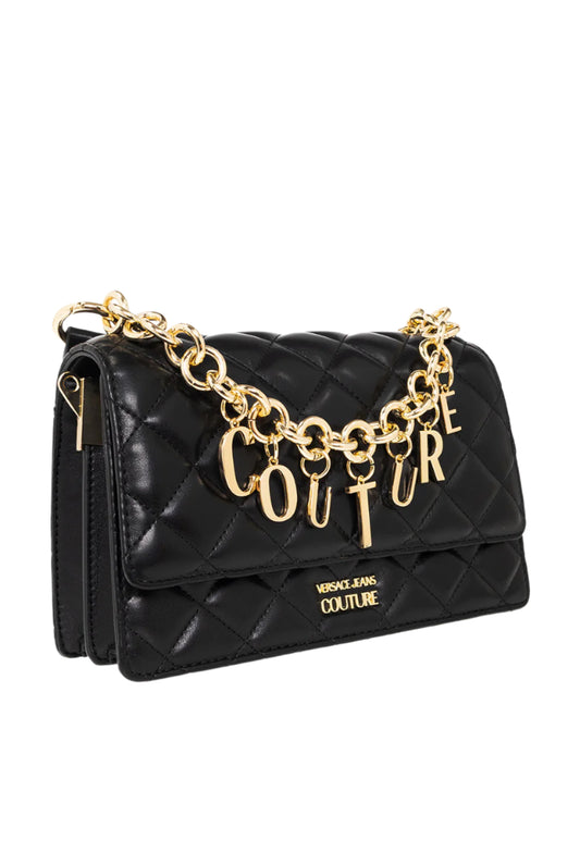 Versace Couture black Quilted Shoulder bag Chain Letter Logo