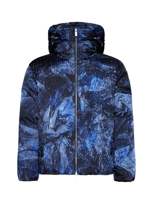 Off-White Logo Jacquard Puffer Jacket Sierra Leone 'Navy Blue'