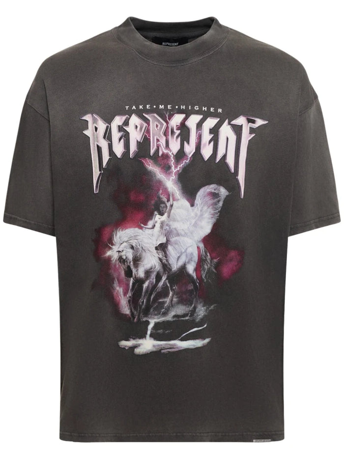 Represent "Take Me Higher" Printed Cotton T-Shirt 'Grey'