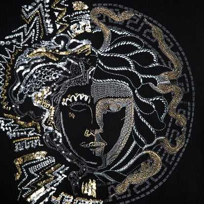 Versace Black Cotton Double Faced Medusa T-Shirt